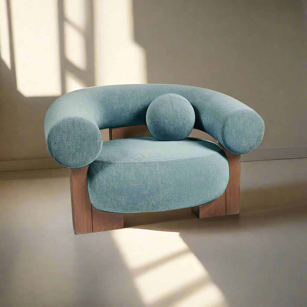 NordicNova | Modern Minimalist Solid Wood Fabric Sofa – Designer Lounge Seating with stool