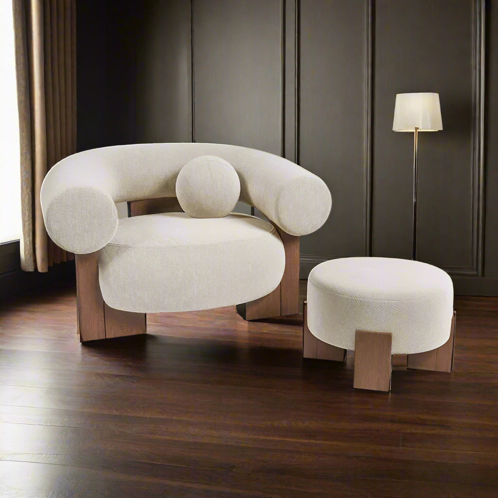 NordicNova | Modern Minimalist Solid Wood Fabric Sofa – Designer Lounge Seating with stool
