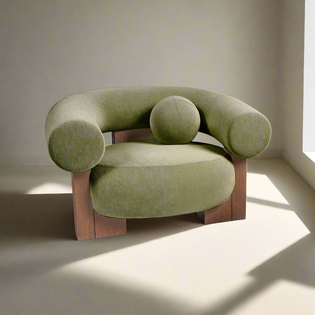 NordicNova | Modern Minimalist Solid Wood Fabric Sofa – Designer Lounge Seating with stool