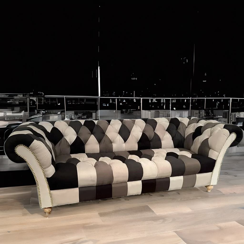 The Windsor Chesterfield | Multicolor Tufted 3-Seater Fabric Sofa
