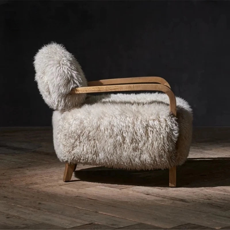 CloudHaven | Luxury Sheepskin Accent Chair – Solid Wood Lounge Armchair for Elegant Living"