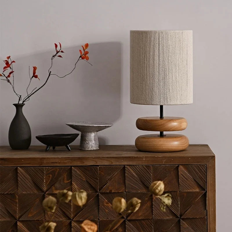 ZenGlow | Japanese Solid Wood Bedside Table Lamp – Warm Light for Modern Living