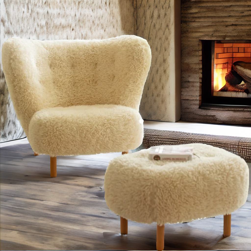 Italian Luxury Faux fur Wool Sheepskin Accent Lounge Chair – Modern Elegance
