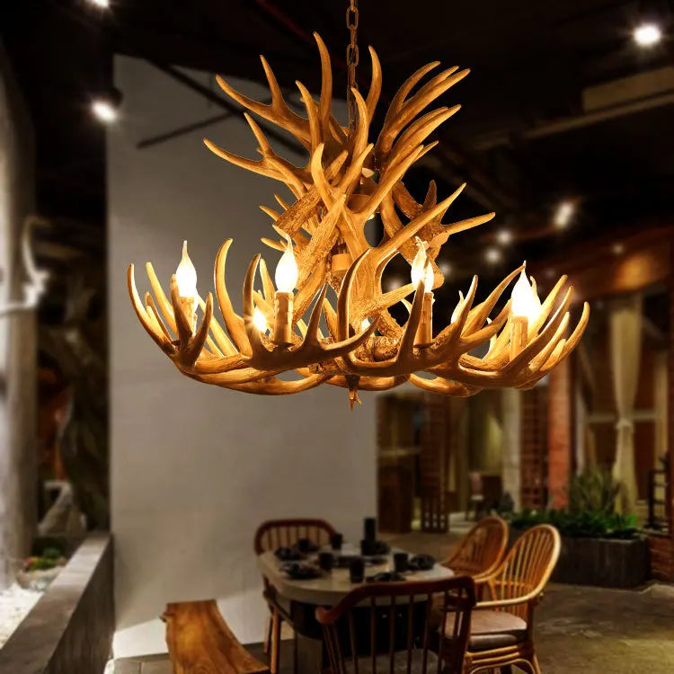 Nordic Antler | Rustic Resin Deer Horn Chandelier – Vintage Lodge-Inspired Pendant Light