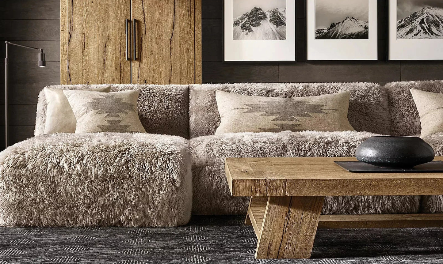 Luxury U-Chaise Sheepskin Sofa – Modern Sectional Wrapped in Long-Haired Elegance