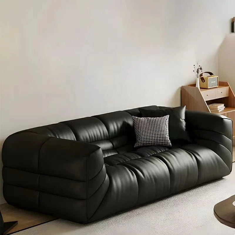 Italian Luxe | Minimalist Black Leather Sofa – Modern Elegance for Living Spaces