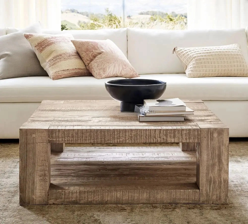 Heritage Luxe | Solid Oak & Metal Coffee Table – American-Style Rustic Elegance