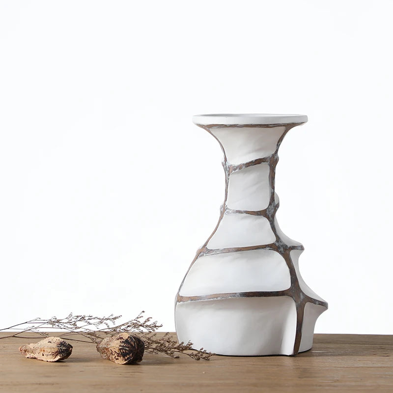 Nordic Ivory | Sculpted White Resin Centerpiece Vase for Weddings & Home Decor