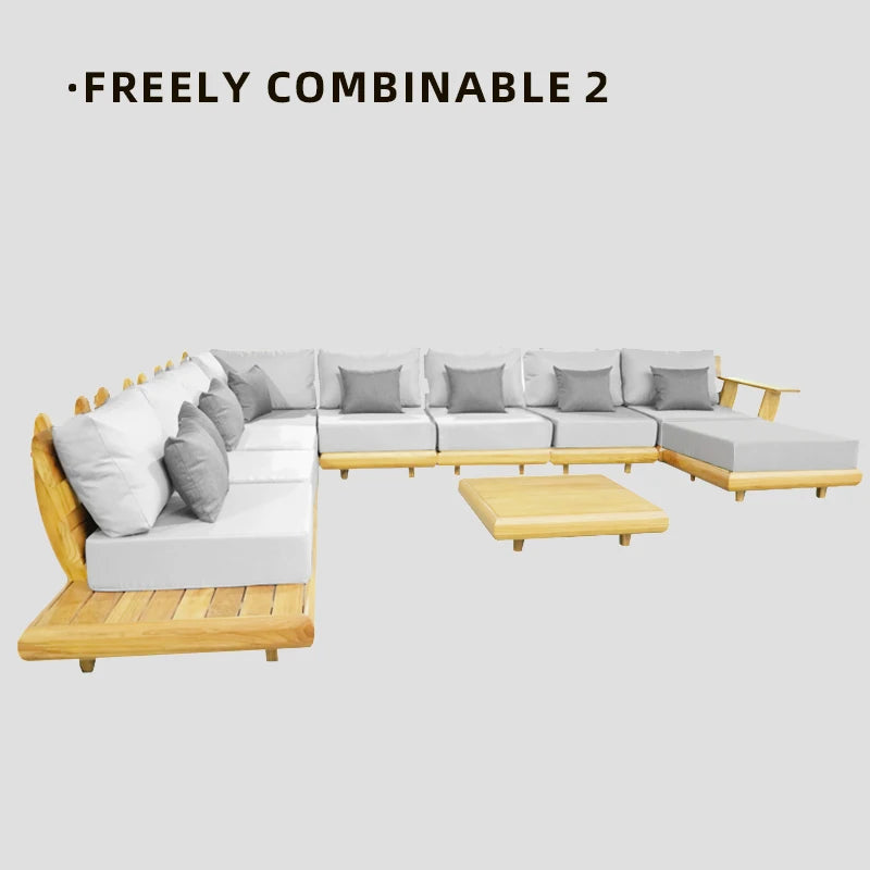 Semarang Luxe | Teak & Rattan Outdoor Furniture Set – Weatherproof Balcony Sofa & Coffee Table Ensemble