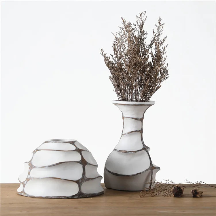 Nordic Ivory | Sculpted White Resin Centerpiece Vase for Weddings & Home Decor