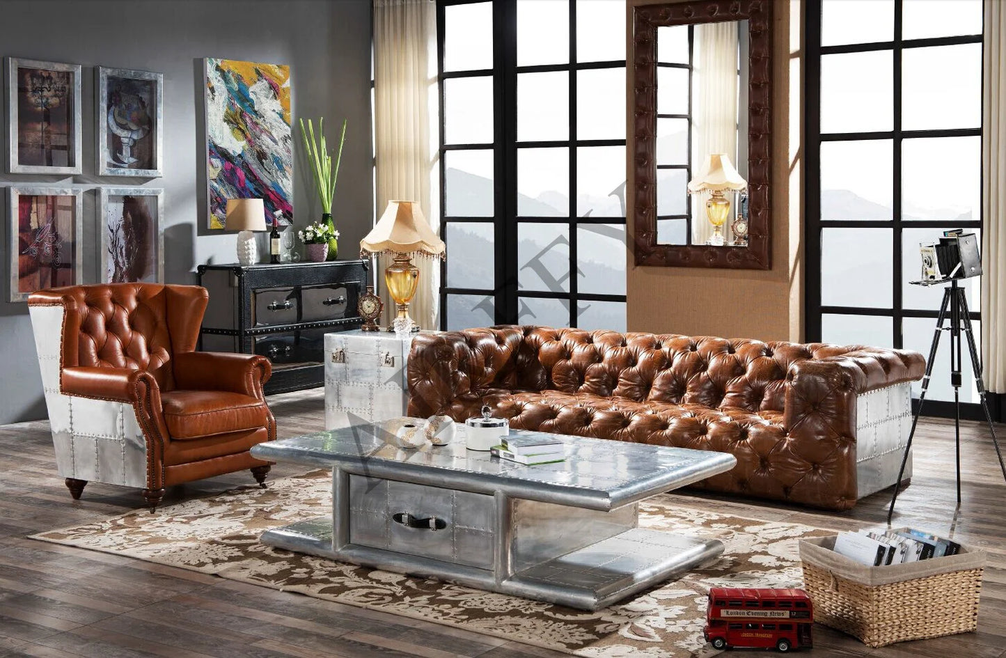 Heritage Luxe | Retro Chesterfield 3-Seater Sofa in Top Grain Leather with Aviation Elegance