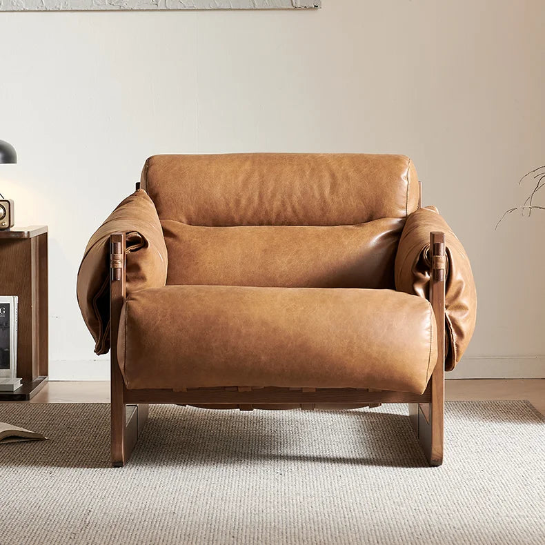 Nordic Grace Tan | Modern Fabric Lounge Dining Chair with Solid Wood Elegance