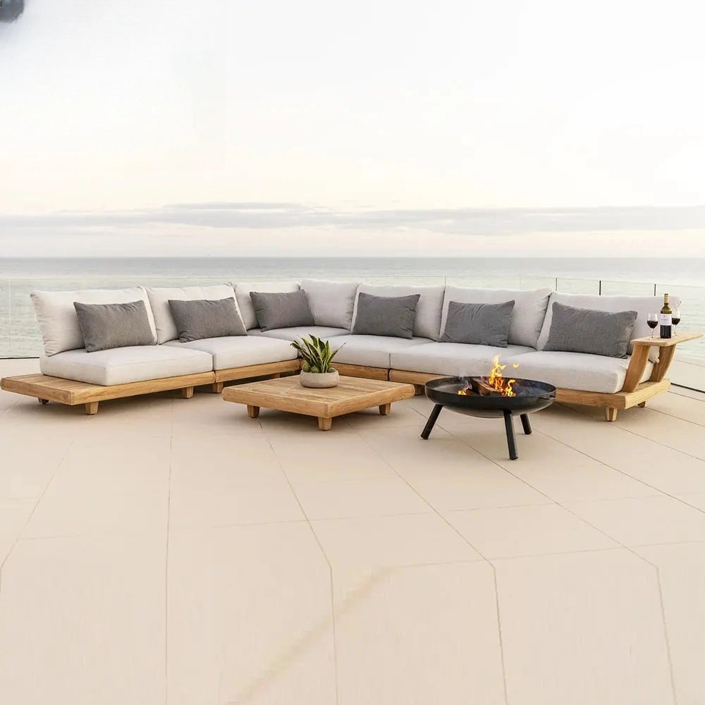 Semarang Luxe | Teak & Rattan Outdoor Furniture Set – Weatherproof Balcony Sofa & Coffee Table Ensemble