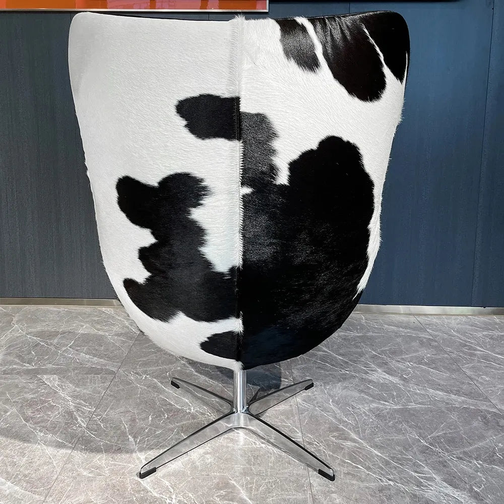 Swivel Cowhide Leather Aviation Lounge Chair – Retro Egg Chair with Footstool