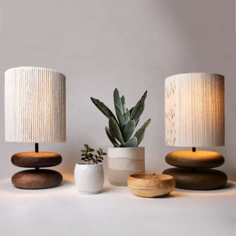 ZenGlow | Japanese Solid Wood Bedside Table Lamp – Warm Light for Modern Living