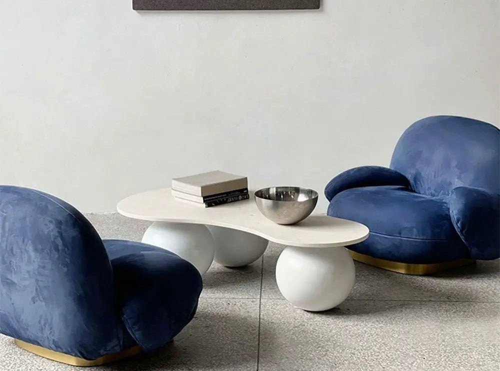 Calacatta Viola Sphere-Base Marble Coffee Table – Modern Luxury Centerpiece