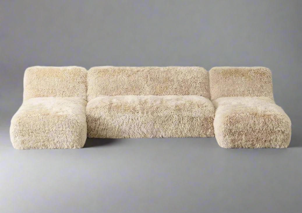 Luxury U-Chaise Sheepskin Sofa – Modern Sectional Wrapped in Long-Haired Elegance