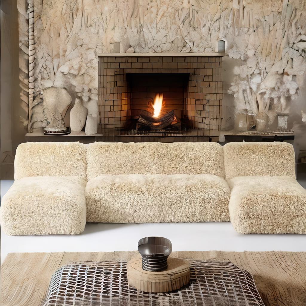 Luxury U-Chaise Sheepskin Sofa – Modern Sectional Wrapped in Long-Haired Elegance