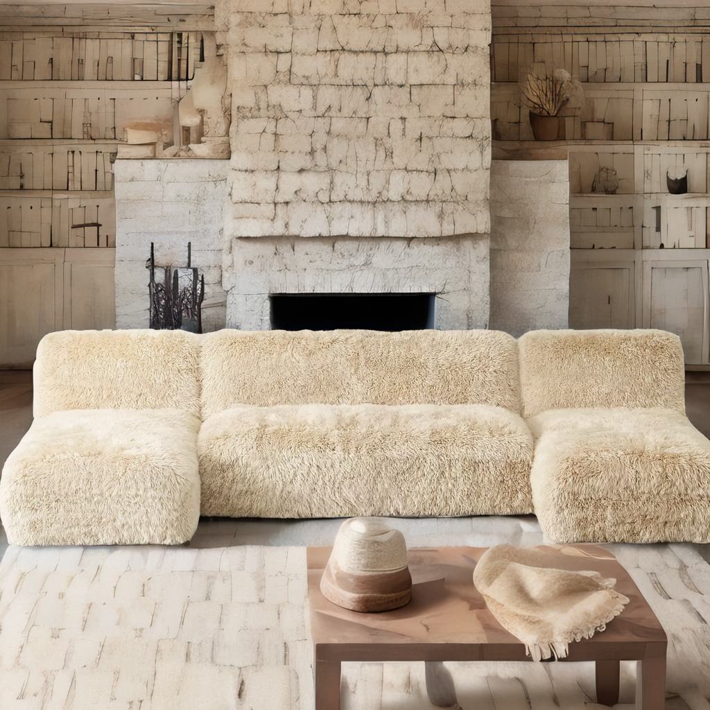 Luxury U-Chaise Sheepskin Sofa – Modern Sectional Wrapped in Long-Haired Elegance