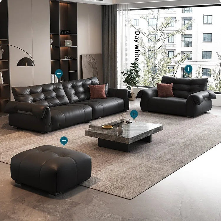 Italian Modern Swan Dip | Genuine Leather Sectional Sofa for Chic Urban Living