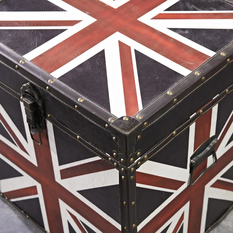 Union Jack Vintage Trunk Side Table – Antique Reproduction Leather Chest