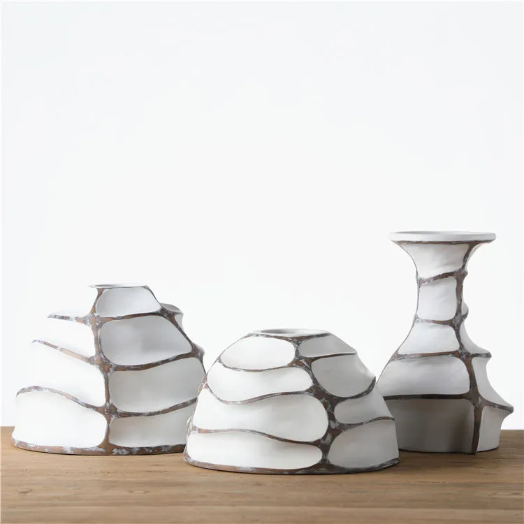 Nordic Ivory | Sculpted White Resin Centerpiece Vase for Weddings & Home Decor