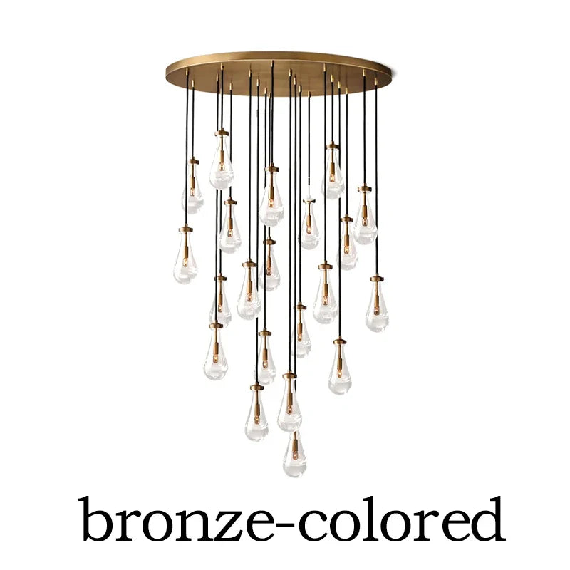 Golden Droplet | Luxury Crystal Glass & Copper Chandelier for Living Room or Bar