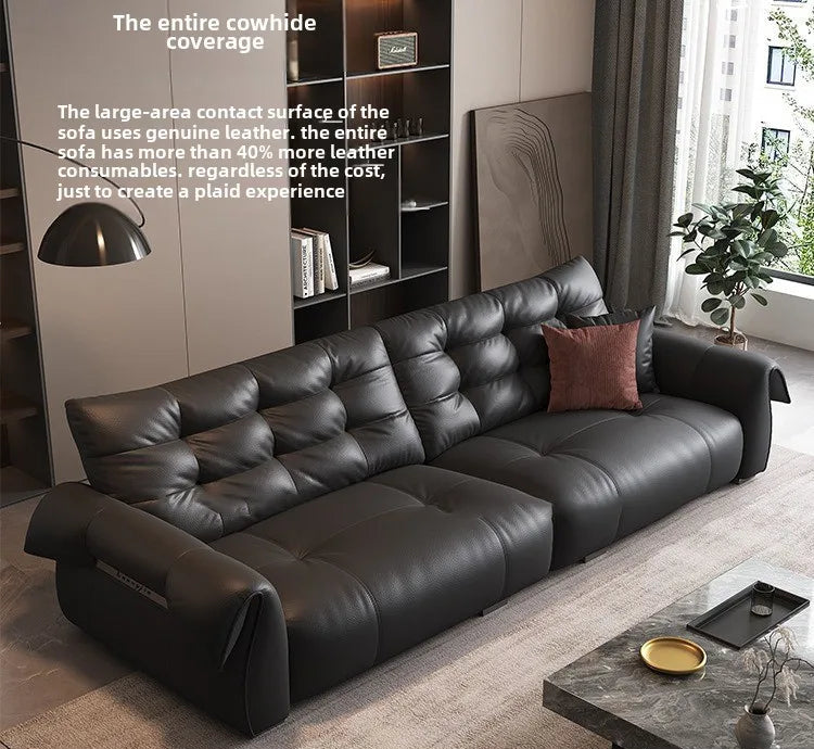 Italian Modern Swan Dip | Genuine Leather Sectional Sofa for Chic Urban Living