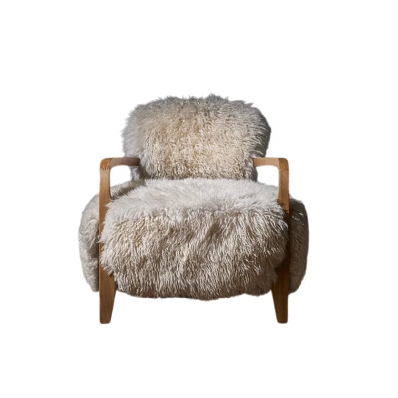 CloudHaven | Luxury Sheepskin Accent Chair – Solid Wood Lounge Armchair for Elegant Living"