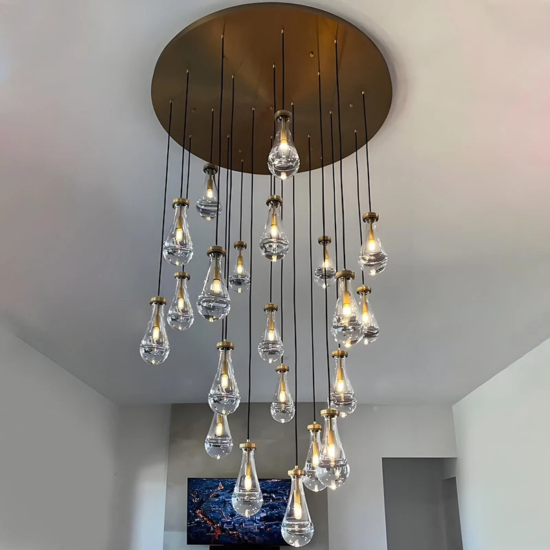 Golden Droplet | Luxury Crystal Glass & Copper Chandelier for Living Room or Bar