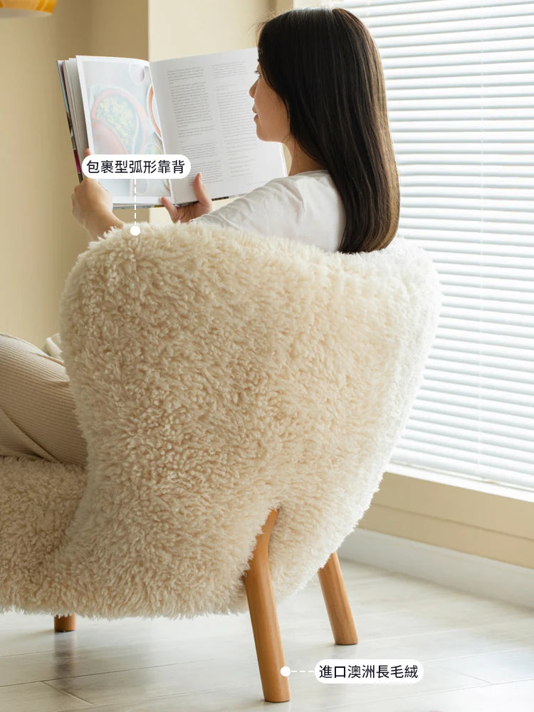Italian Luxury Faux fur Wool Sheepskin Accent Lounge Chair – Modern Elegance