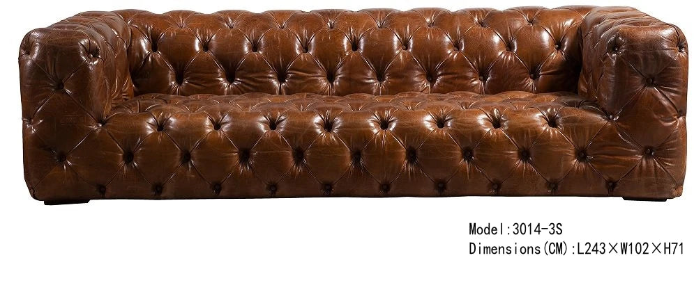 Heritage Luxe | Retro Chesterfield 3-Seater Sofa in Top Grain Leather with Aviation Elegance