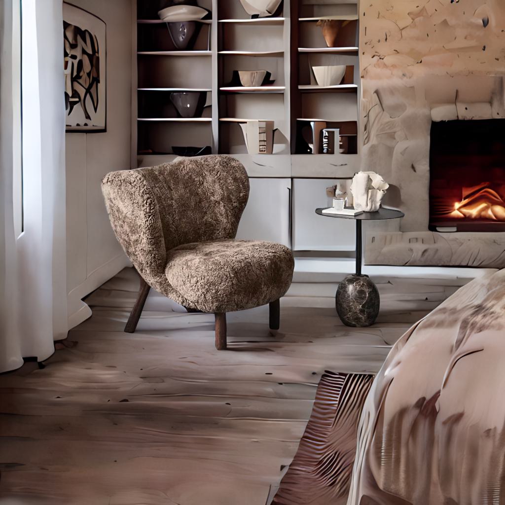 Italian Luxury Faux fur Wool Sheepskin Accent Lounge Chair – Modern Elegance