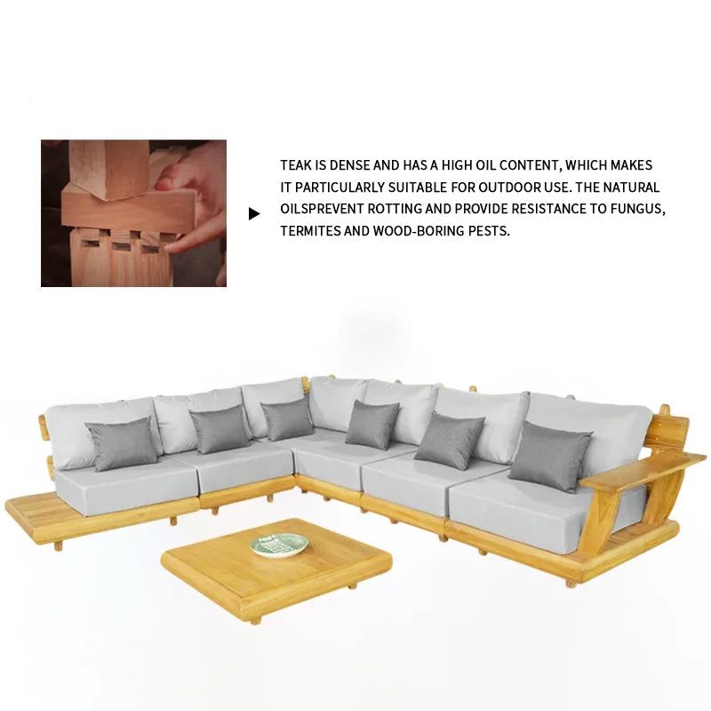 Semarang Luxe | Teak & Rattan Outdoor Furniture Set – Weatherproof Balcony Sofa & Coffee Table Ensemble