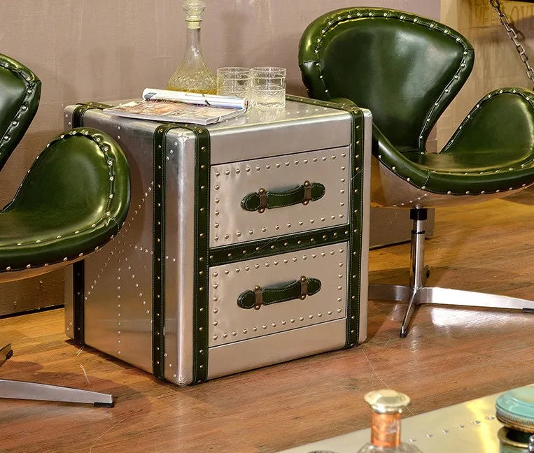Jetstream Horizon | Retro Aviator Aluminum Coffee Table/ 2 drawer cabinet