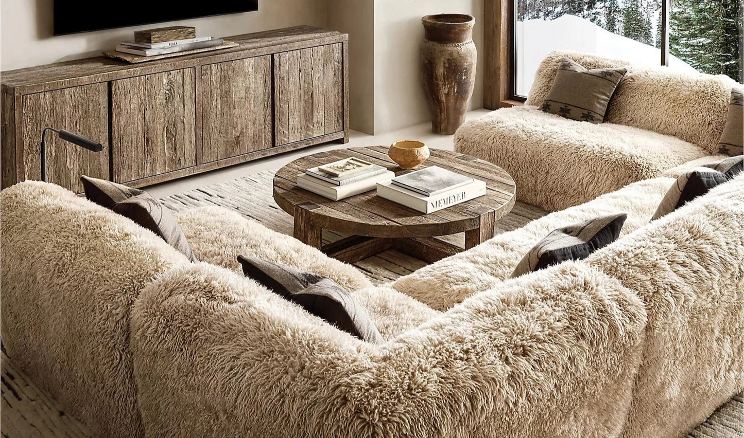 Luxury U-Chaise Sheepskin Sofa – Modern Sectional Wrapped in Long-Haired Elegance