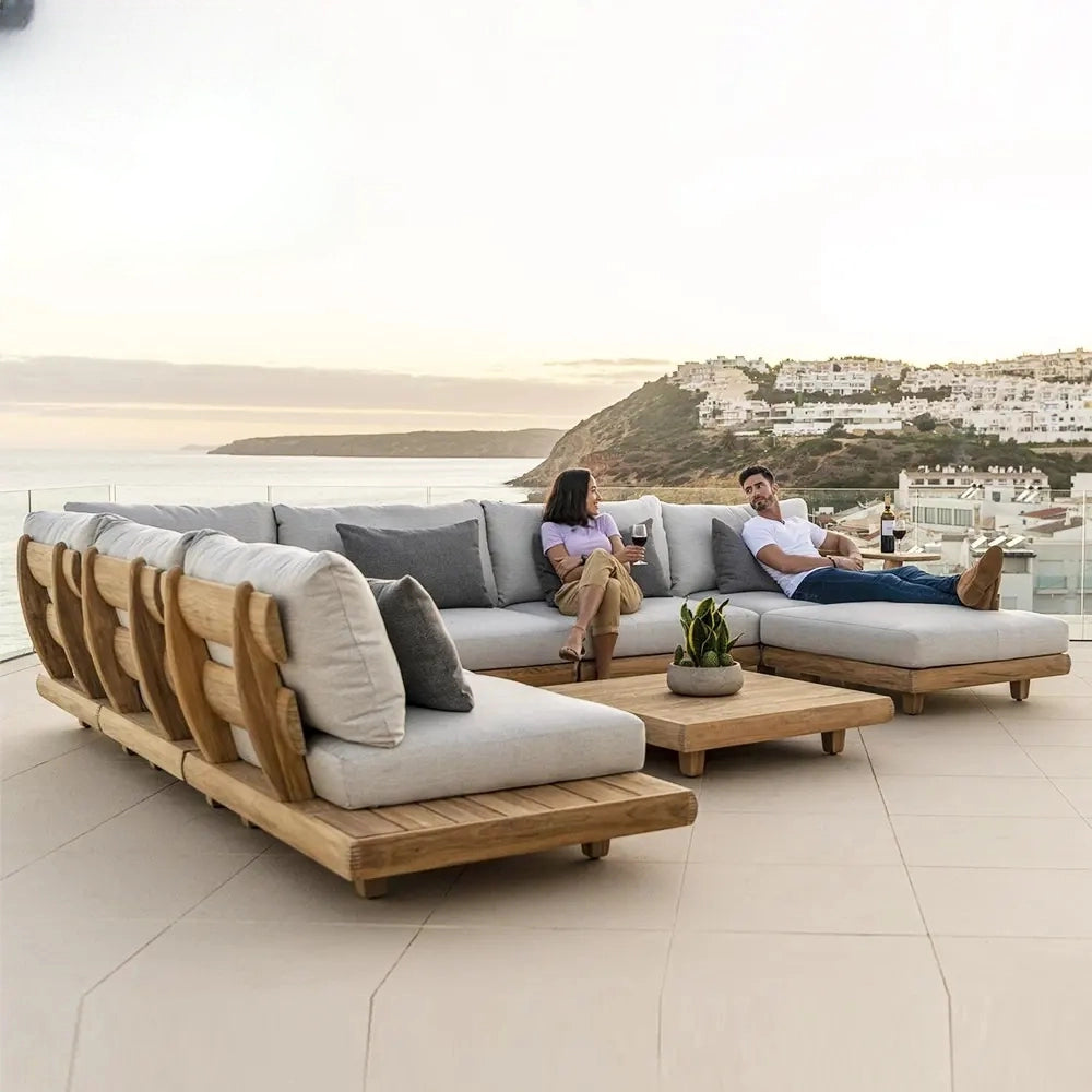 Semarang Luxe | Teak & Rattan Outdoor Furniture Set – Weatherproof Balcony Sofa & Coffee Table Ensemble