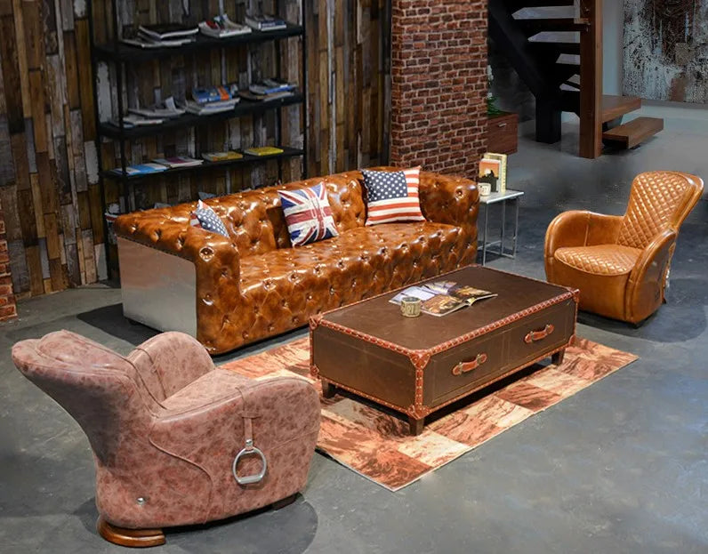 Heritage Luxe | Retro Chesterfield 3-Seater Sofa in Top Grain Leather with Aviation Elegance