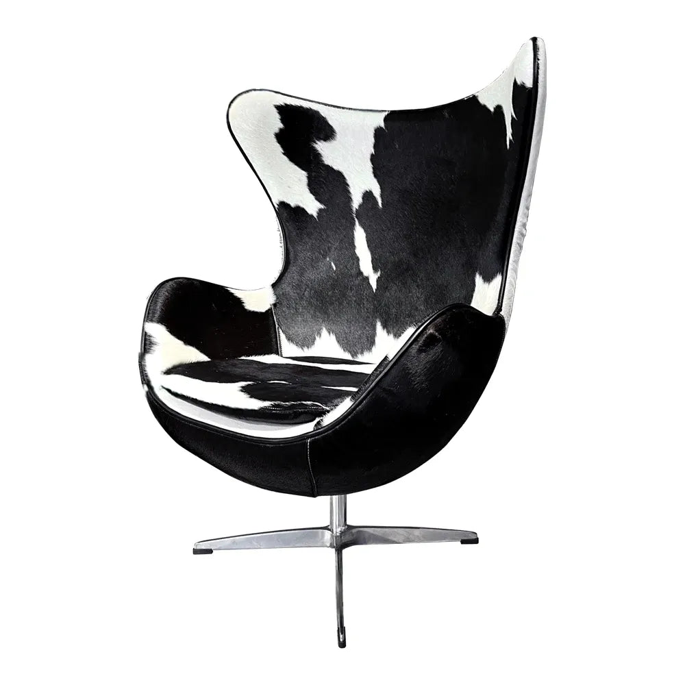 Swivel Cowhide Leather Aviation Lounge Chair – Retro Egg Chair with Footstool