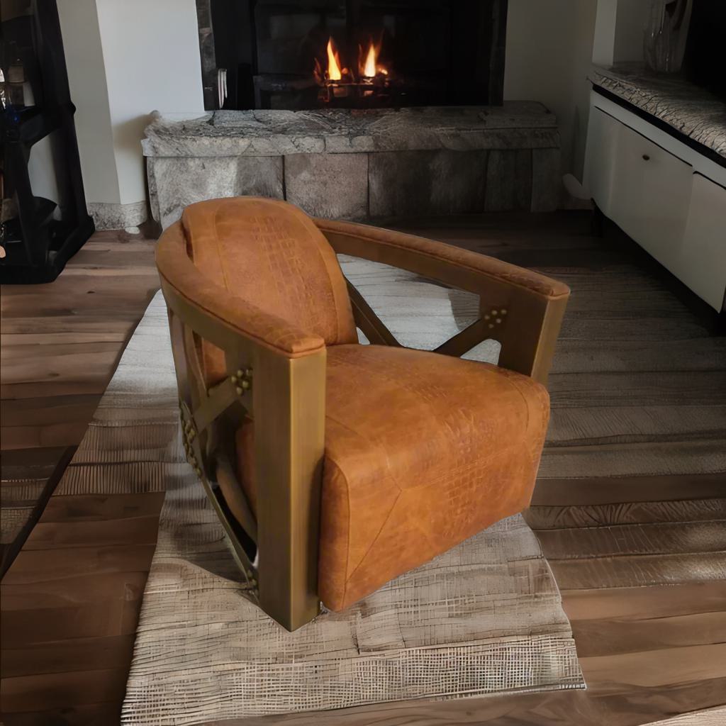 Aviator Retro Industrial Leather Chair – Vintage Loft-Style Accent Chair for Living Room & Office