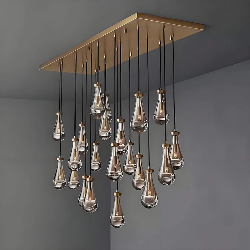 Golden Droplet | Luxury Crystal Glass & Copper Chandelier for Living Room or Bar