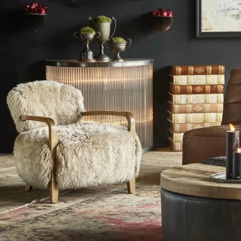 CloudHaven | Luxury Sheepskin Accent Chair – Solid Wood Lounge Armchair for Elegant Living"