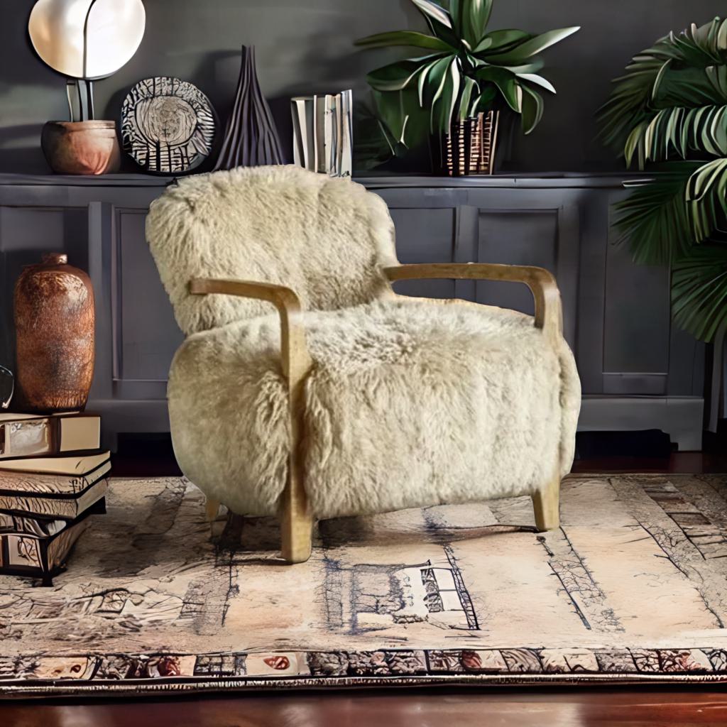 CloudHaven | Luxury Sheepskin Accent Chair – Solid Wood Lounge Armchair for Elegant Living"