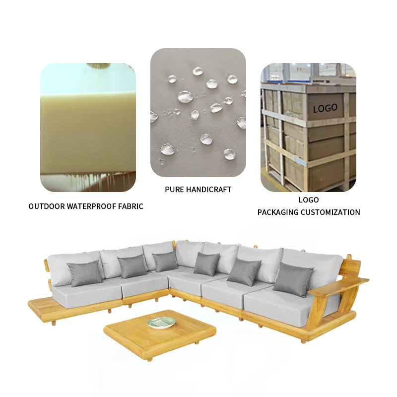 Semarang Luxe | Teak & Rattan Outdoor Furniture Set – Weatherproof Balcony Sofa & Coffee Table Ensemble