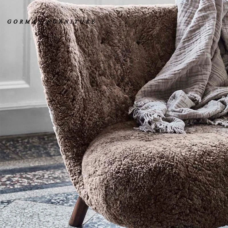 Italian Luxury Faux fur Wool Sheepskin Accent Lounge Chair – Modern Elegance