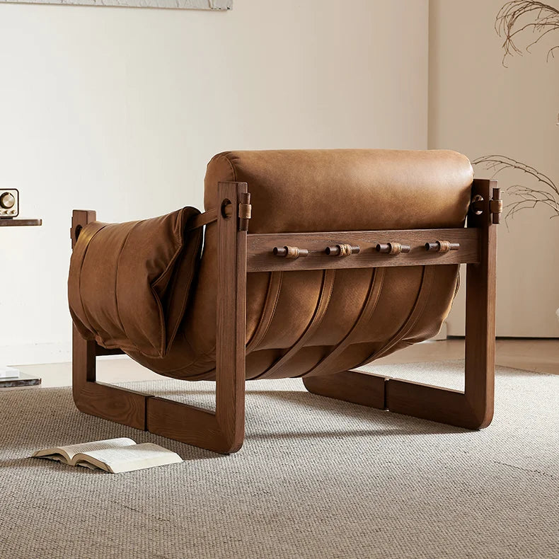 Nordic Grace Tan | Modern Fabric Lounge Dining Chair with Solid Wood Elegance