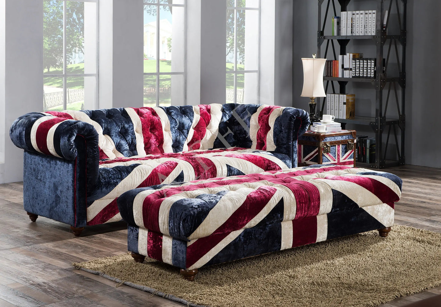 Majestic Britannia | Union Jack Velvet Chesterfield Sofa – Timeless British Elegance