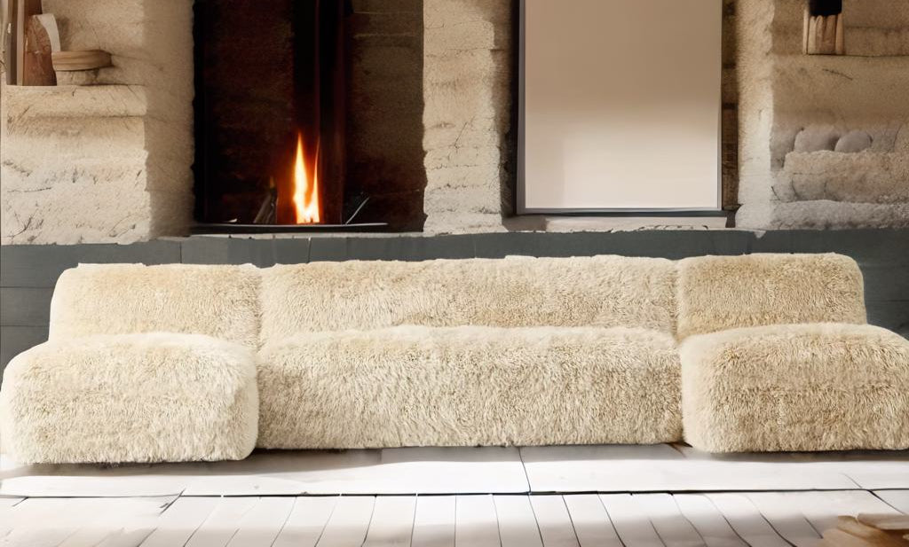 Luxury U-Chaise Sheepskin Sofa – Modern Sectional Wrapped in Long-Haired Elegance