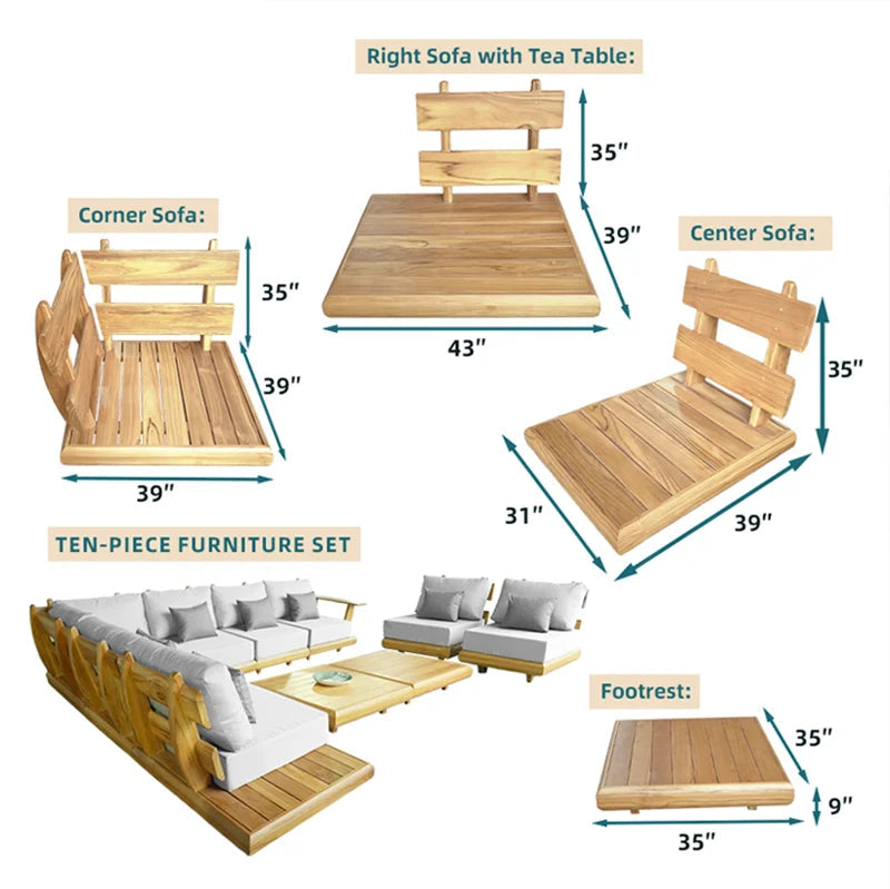 Semarang Luxe | Teak & Rattan Outdoor Furniture Set – Weatherproof Balcony Sofa & Coffee Table Ensemble