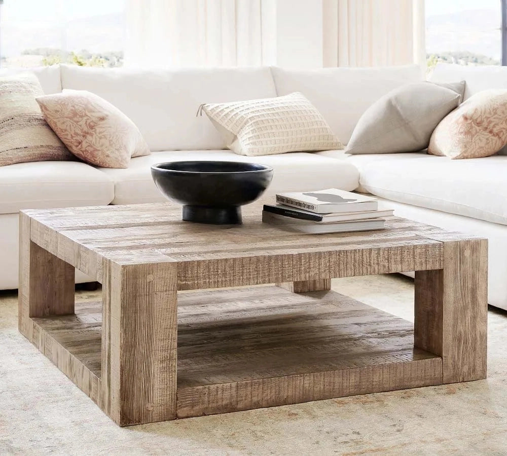 Heritage Luxe | Solid Oak & Metal Coffee Table – American-Style Rustic Elegance